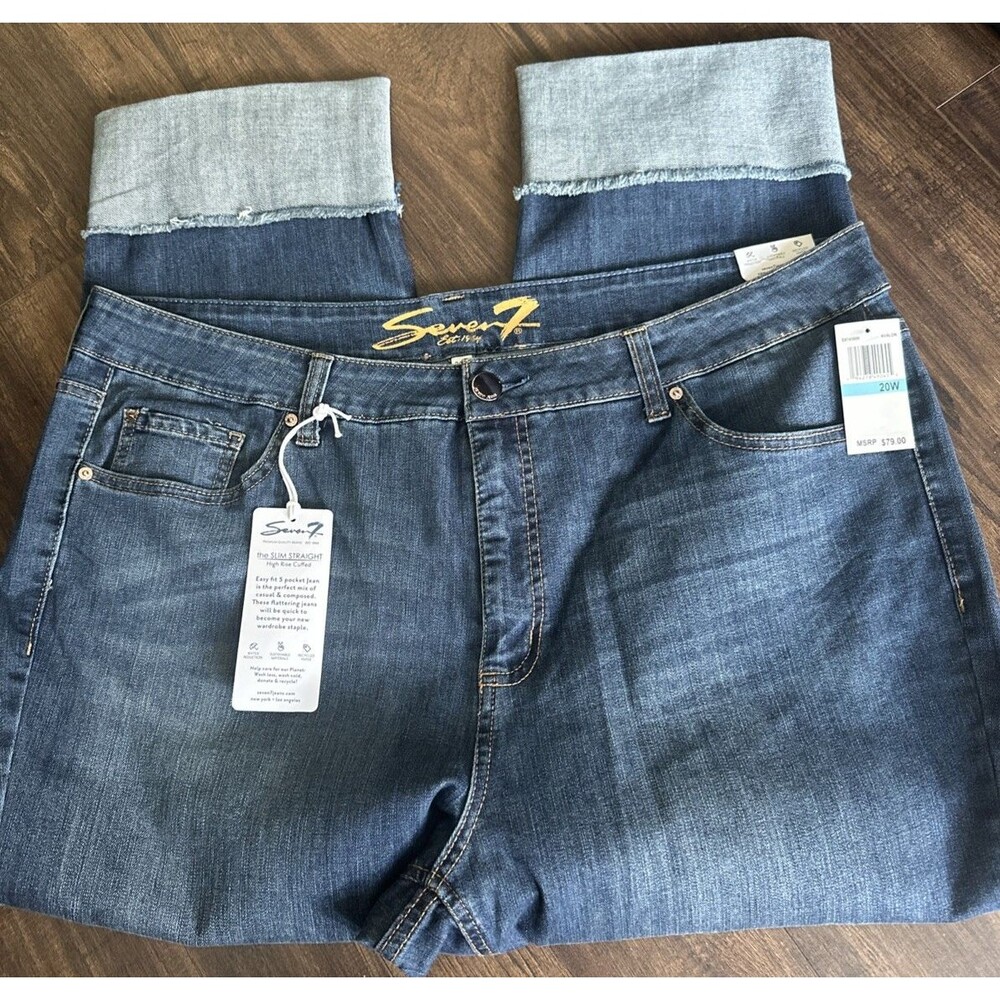 Seven7 Women's Plus Size High Rise Slim Straight Cuff Jeans Avalon Blue 20W - Picture 7 of 10